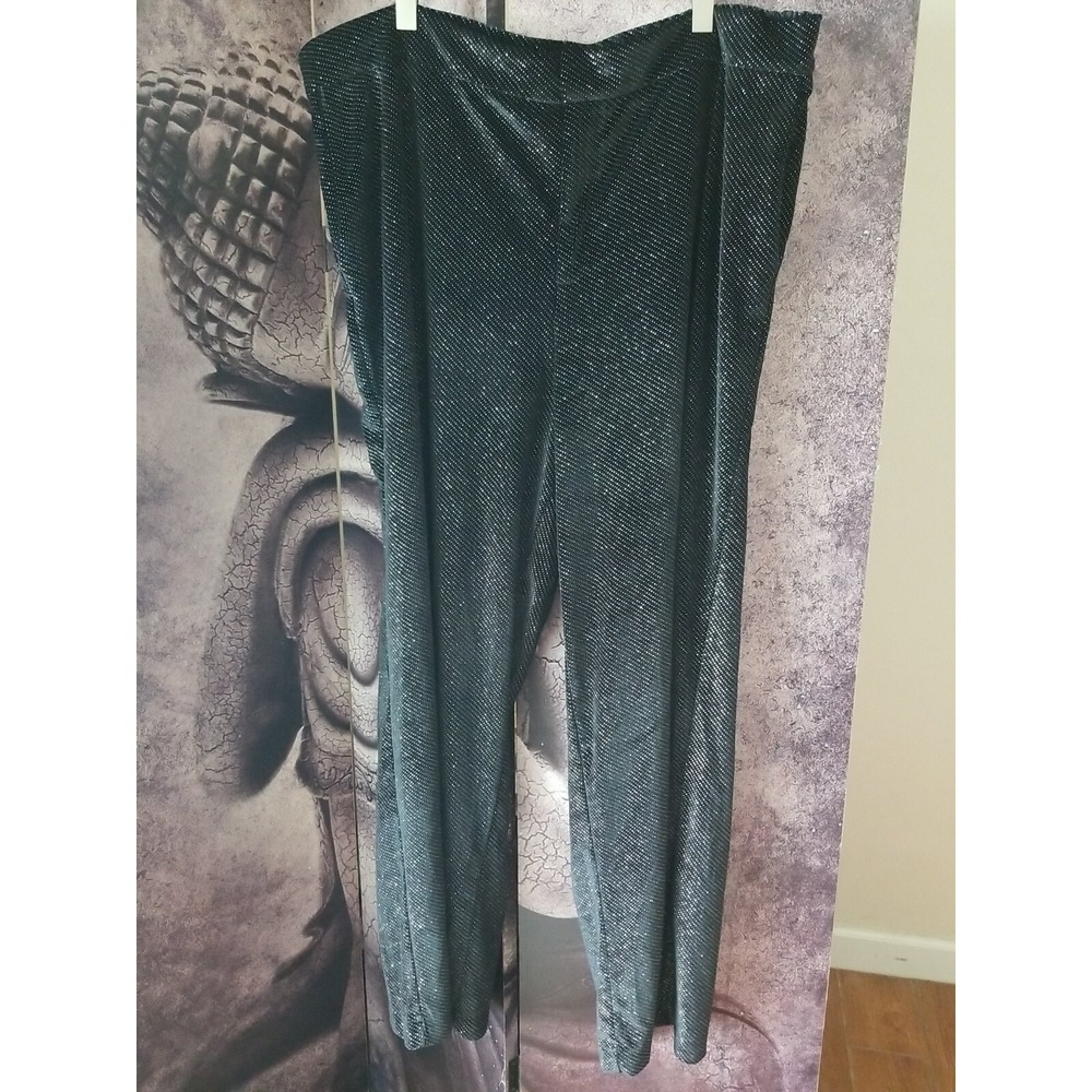 ELOQUII Women's Elastic Waist Black w/ Silver Shimmer Wide Leg Pants Size 24 NEW